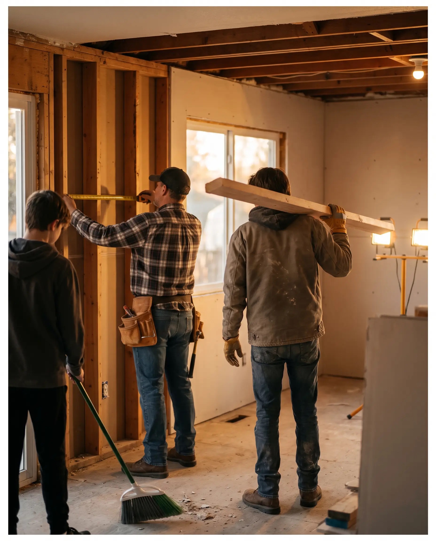 Renovation framing in progress on a jobsite